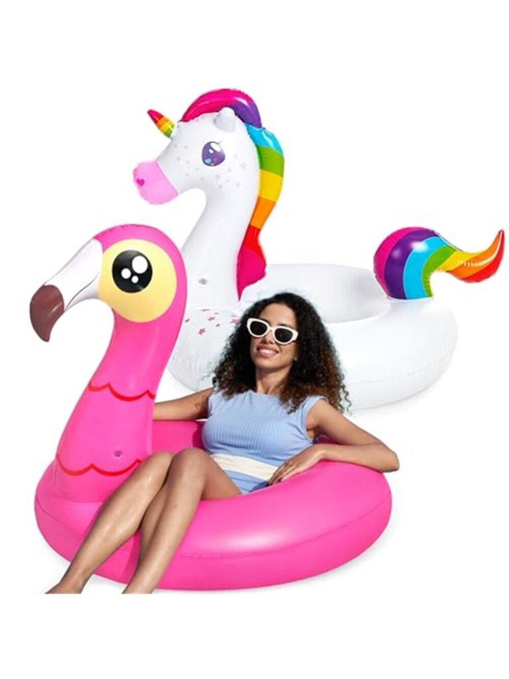 Flamingo Unicorn Pool Floats 2 Pack Inflatable Swim Rings Tubes Adult Kids Toy